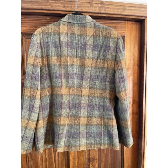 Lauren Ralph Lauren 100% Wool Hunter Green Plaid Equestrian Style Jacket Size 12 - Picture 6 of 7